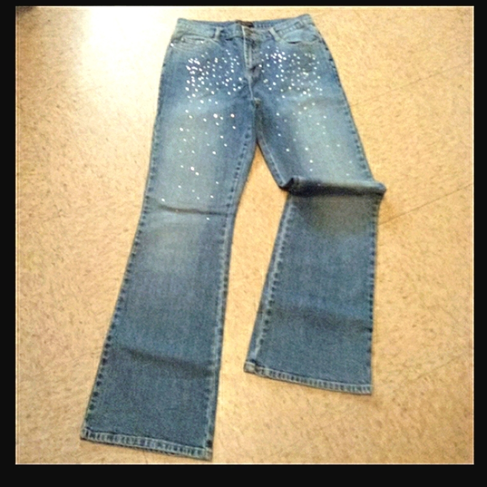 NASH International Polka dot Rhinestone Bootcut Jeans, Size: 6 NWOT.